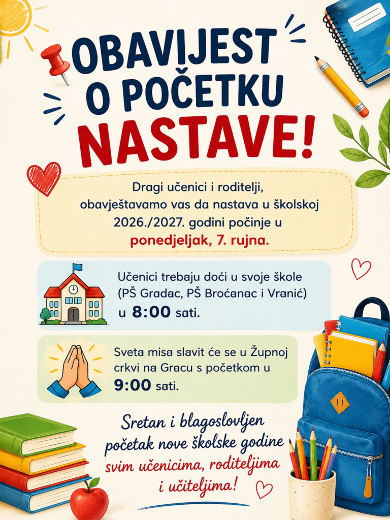 📌OBAVIJEST O POČETKU NASTAVE! 